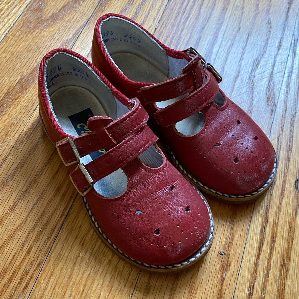 Amilio Leather Double T-Strap Hook&Loop Oxfords Mary Jane Flats